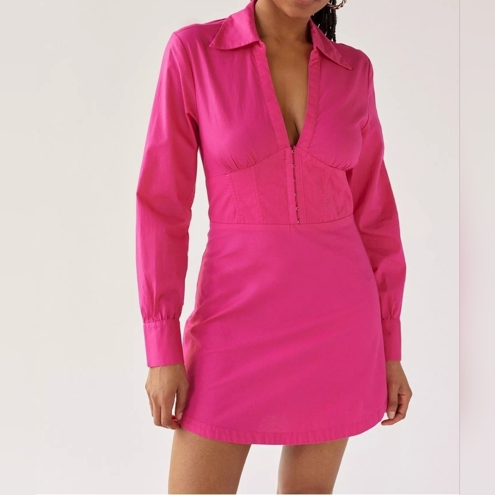 Urban Outfitters Phoebe Long Sleeve Corset Mini Dress, Pink, NWOT